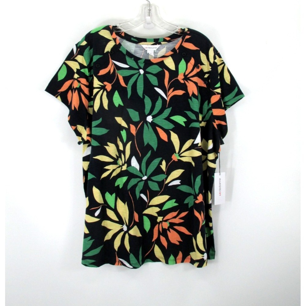 NWT LIZ CLAIBORNE Pullover T Shirt Tee Women 2X Multicolor Floral 100% Cotton